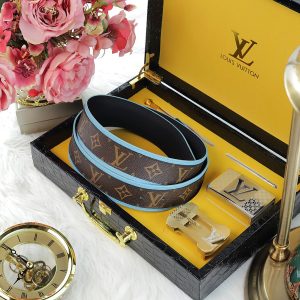 DÂY LƯNG LOUIS VUITTON HOA NÂU- VIỀN XANH 4.0 LV047