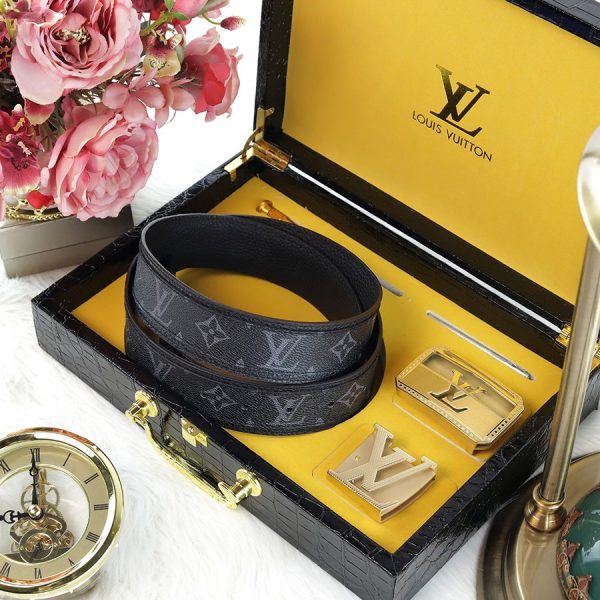 DÂY LƯNG LOUIS VUITTON HOA MONO ĐEN 4.0 LV050